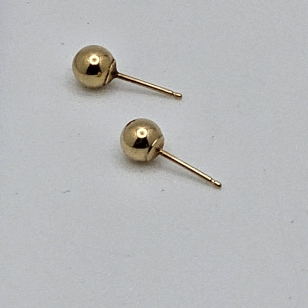14k Yellow Gold Modern Round Ball Bead Stick Stud Earrings Stamped 14k